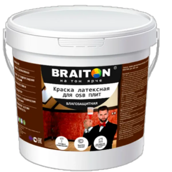 Краска для OSB (ОСБ) плит ЛАТЕКСНАЯ белая Braiton Paint акриловая ВД